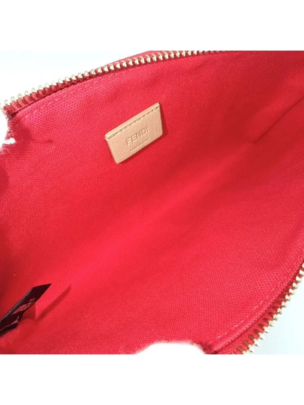 Fendi Pouch Zucca Makeup Container Canvas Leather Red Gold Vintage